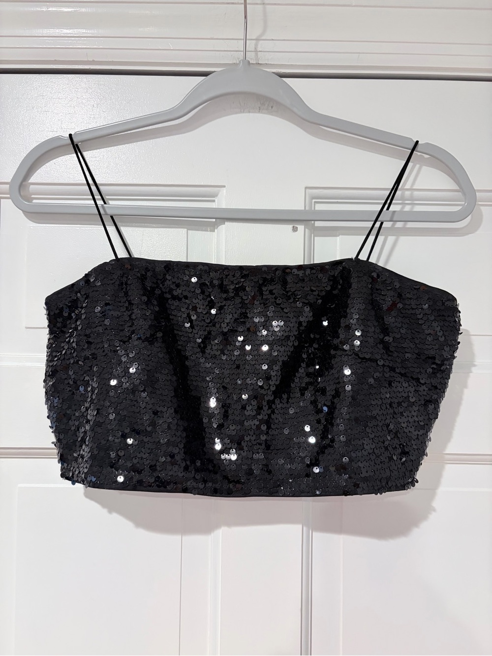 SHEIN Black Sequin Spaghetti Strap Crop Top